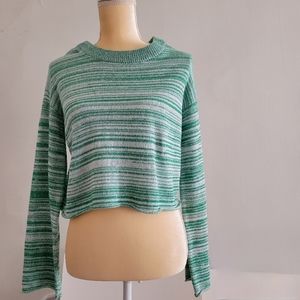 Arizona long-sleeve crop top pullover / XXL/ green & white